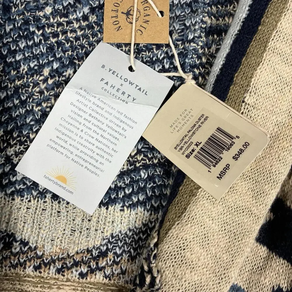 Faherty x B.Yellowtail Organic Cotton Belted Duster Cardigan Woman’s XL NWT - Picture 4 of 8